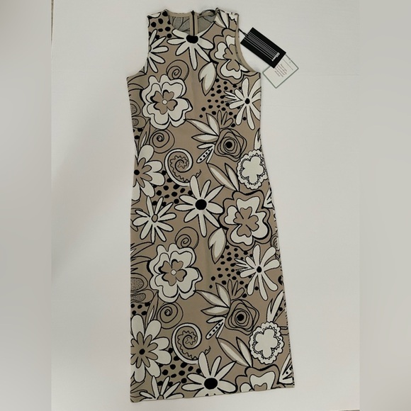 Kwaidan Editions 36 FLORAL JACQUARD PENCIL DRESS IN BEIGE MULTI MIDI - Picture 10 of 13